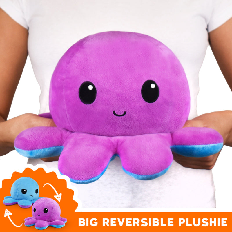 BIG Reversible Octopus Plushie: Happy Purple and Angry Blue