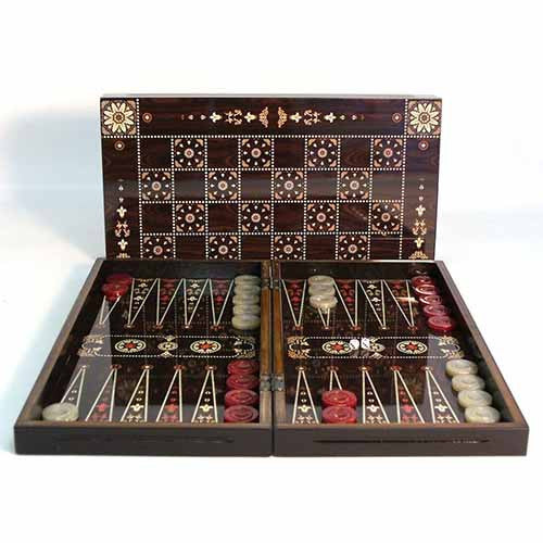 Backgammon: Flowered Decoupage Backgammon with Chessboard Back 19in