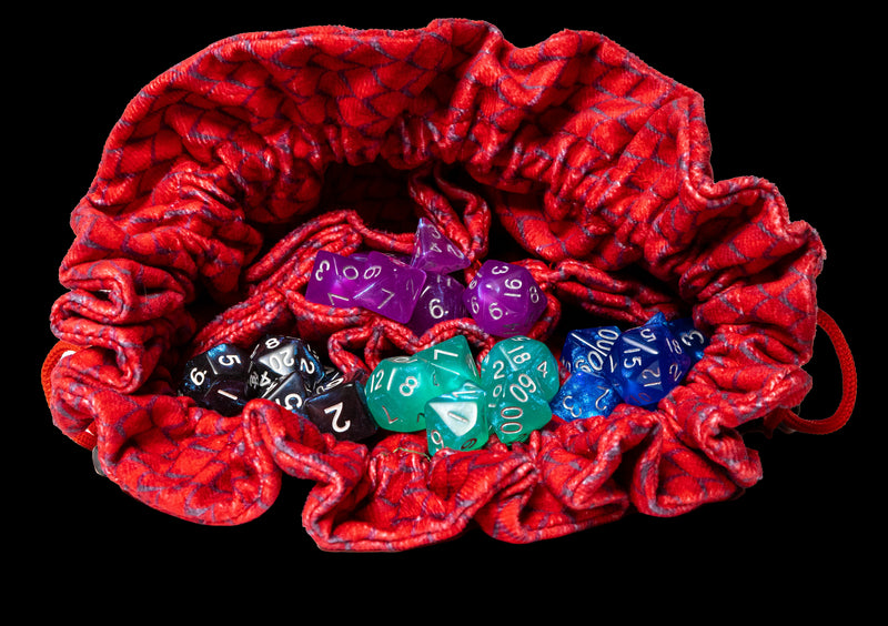 Dragon Storm Velvet Compartment Dice Bag: Red Dragon Scales