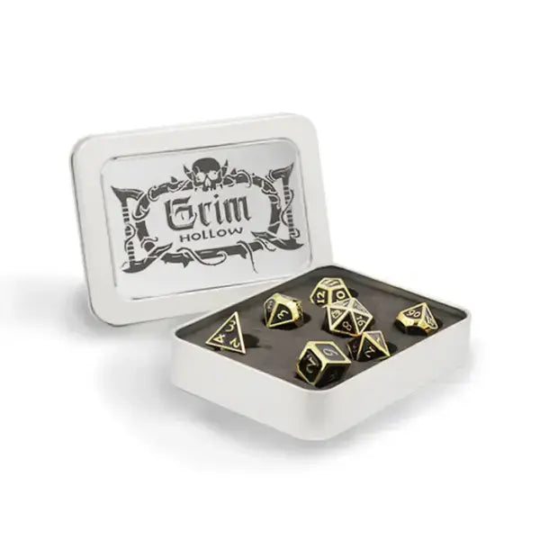 Grim Hollow RPG: Metallic Dice Set & Tin