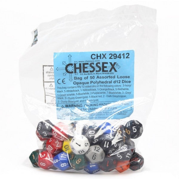 Opaque: D12 Poly Assorted Bag of Dice (50)