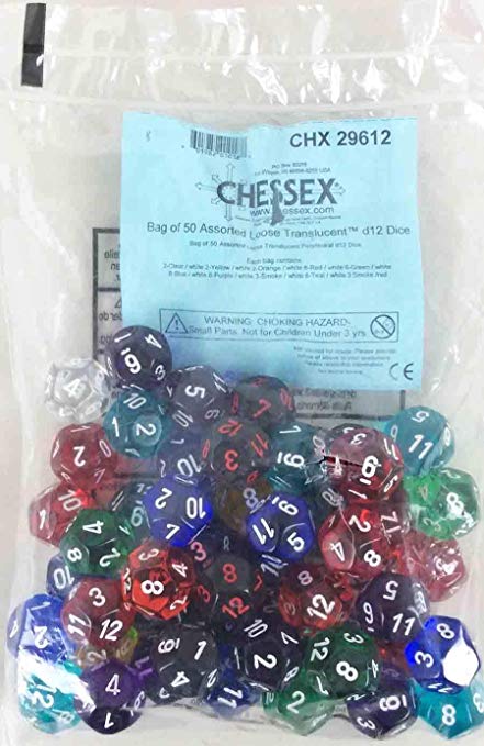 Translucent: Poly D12 Assorted Bag of Dice (50)
