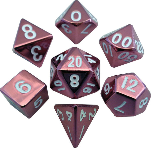 16mm Pink Painted Metal Polyhedral Dice Set