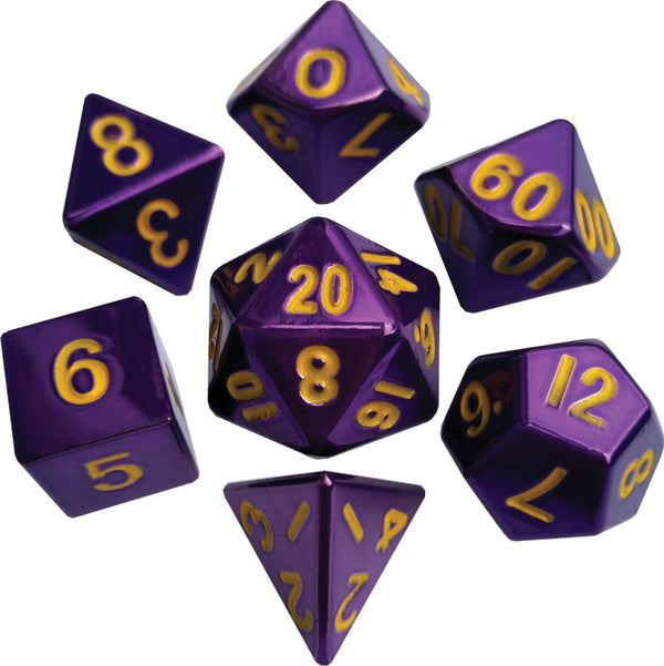 16mm Purple Painted Metal Polyhedral Dice Set
