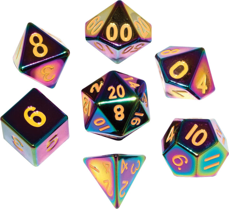 16mm Flame Torched Rainbow Metal Polyhedral Dice Set