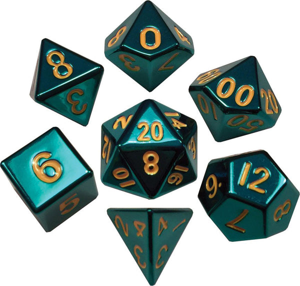 16mm Turquoise Painted Metal Polyhedral Dice Set