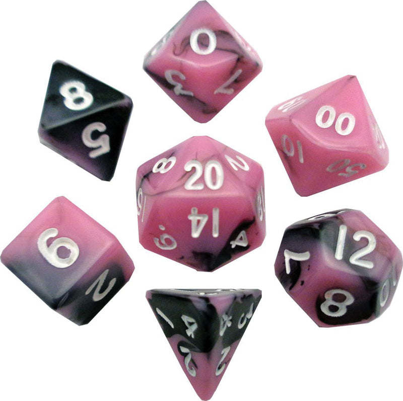 Mini Polyhedral Dice Set: Pink/Black with White Numbers