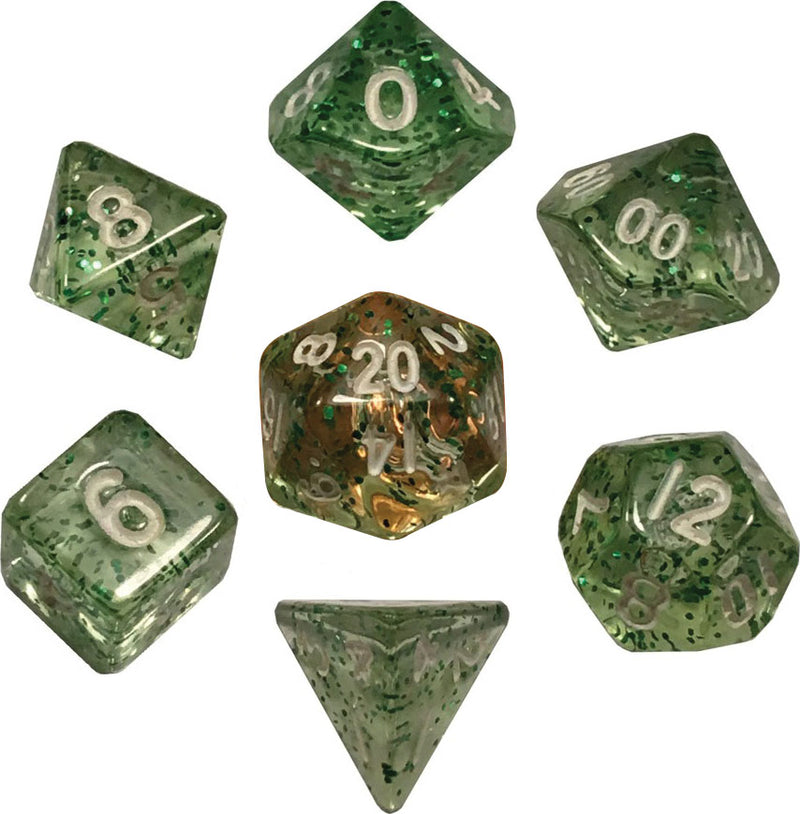 Mini Polyhedral Dice Set: Ethereal Green with White Numbers