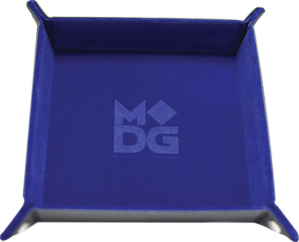 Velvet Folding Dice Tray with Leather Backing: 10in x 10in Blue