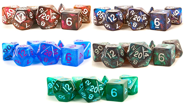 16mm Acrylic Stardust Poly Dice Set: Gray/Silver Numbers (7)