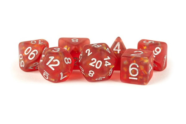 Icy Opal Resin: 16mm Dice Poly Set Red/Silver Numbers (7)