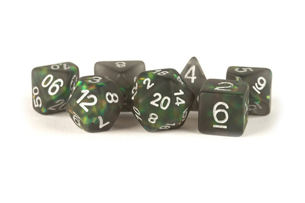 Icy Opal Resin: 16mm Dice Poly Set Black /Silver Numbers (7)