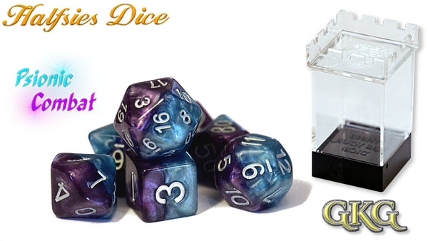 Halfsies Dice: Psionic Combat - Upgraded Case (7 Polyhedral Dice Set)