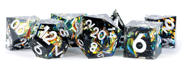 Handcrafted Sharp Edge Resin Dice Set: Simmering Coal (7)