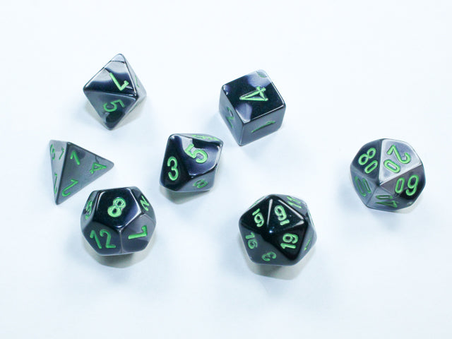 Gemini: Mini-Polyhedral Black-Grey/green 7-Die Set