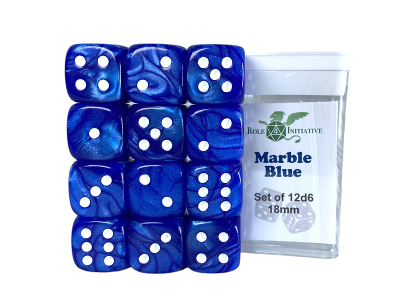 D6 Dice Set: Marble Blue - Set of 12d6 (18mm)