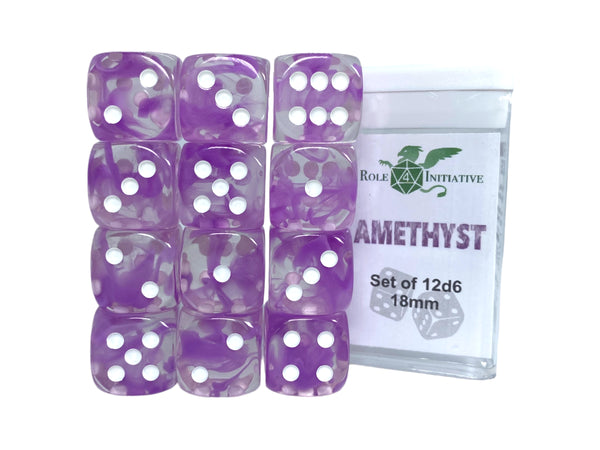 D6 Dice Set: Diffusion Amethyst - Set of 12d6 (18mm)