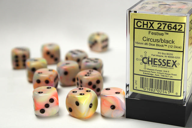 Festive 16mm D6 Circus/Black (12) from Chessex image 1