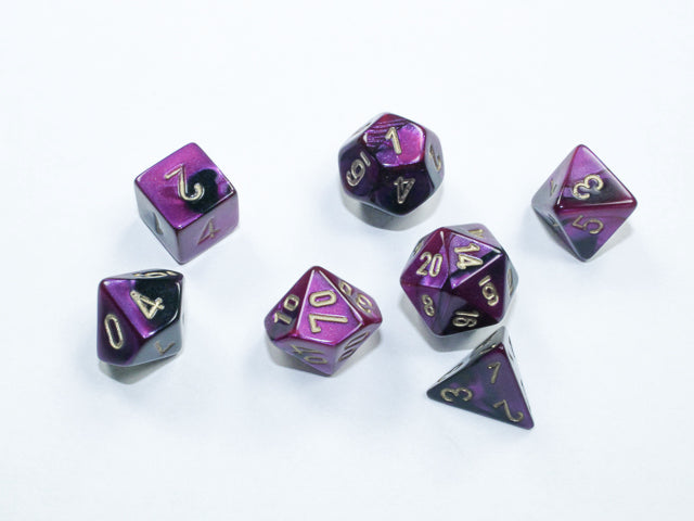Gemini: Mini-Polyhedral Black-Purple/gold 7-Die Set from Chessex image 1