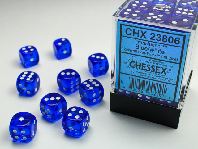 Translucent: 12mm D6 Blue/White (36) from Chessex image 1