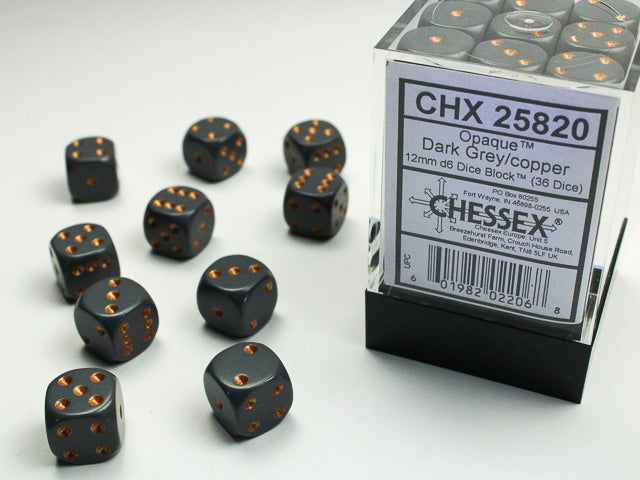Opaque: 12mm D6 Dark Grey/Copper (36) from Chessex image 1