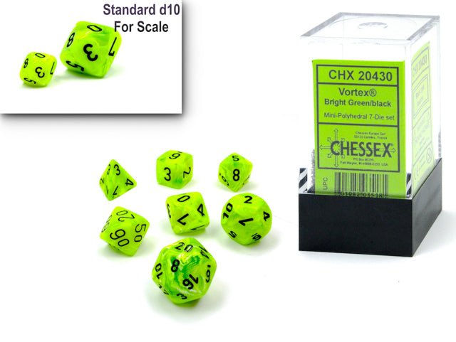 Vortex: Mini-Polyhedral Bright Green/black 7-Die Set from Chessex image 1