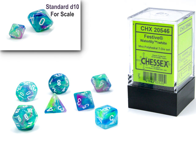 Festive: Mini-Polyhedral Waterlily/white 7-Die set from Chessex image 1