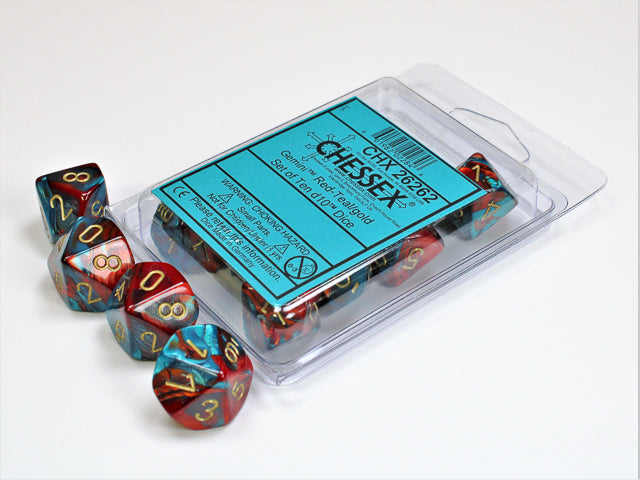 Gemini 7: Poly D10 Red/Teal/Gold (10) from Chessex image 1
