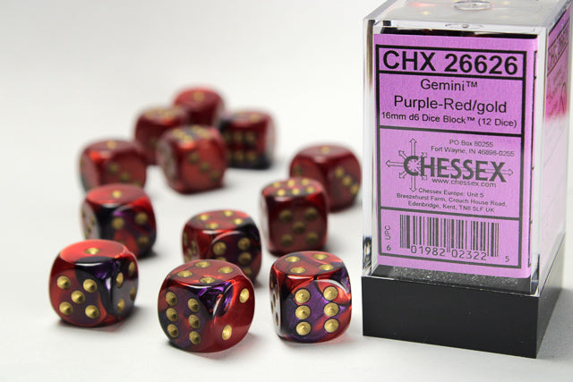 Gemini: 16mm D6 Purple Red/Gold (12) from Chessex image 1