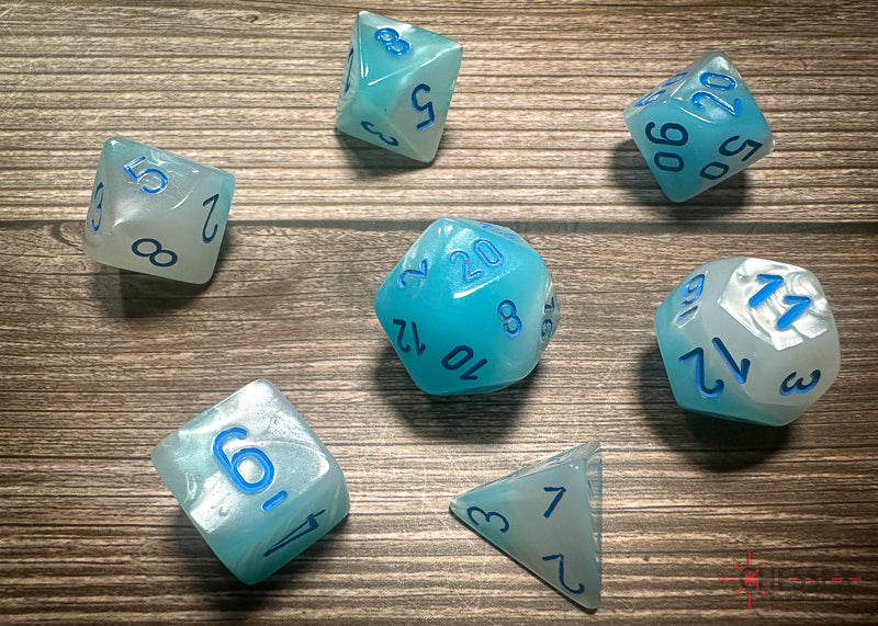 Gemini: Poly Pearl Turquoise-White/blue Luminary 7-Die Set from Chessex image 1
