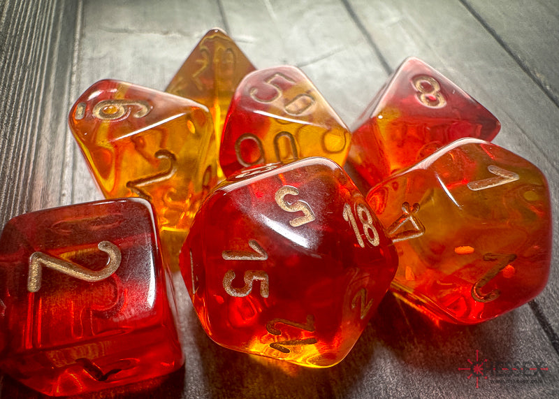 Gemini: Poly Translucent Red-Yellow/gold 7-Die Set from Chessex image 2