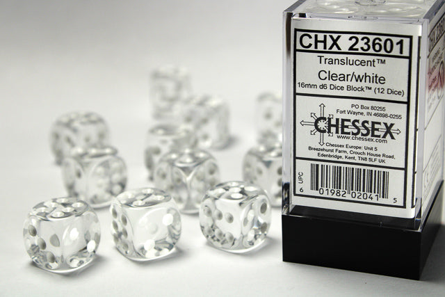 Translucent: 16mm D6 Clear/White (12) from Chessex image 1