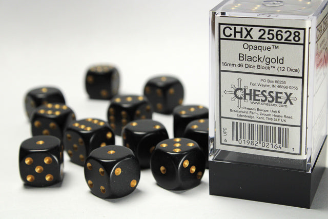 Opaque: 16mm D6 Black/Gold (12) from Chessex image 1