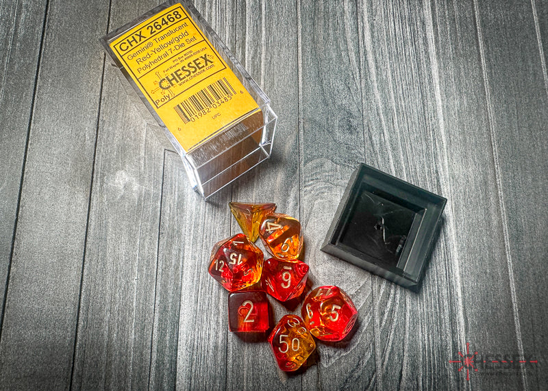 Gemini: Poly Translucent Red-Yellow/gold 7-Die Set from Chessex image 3