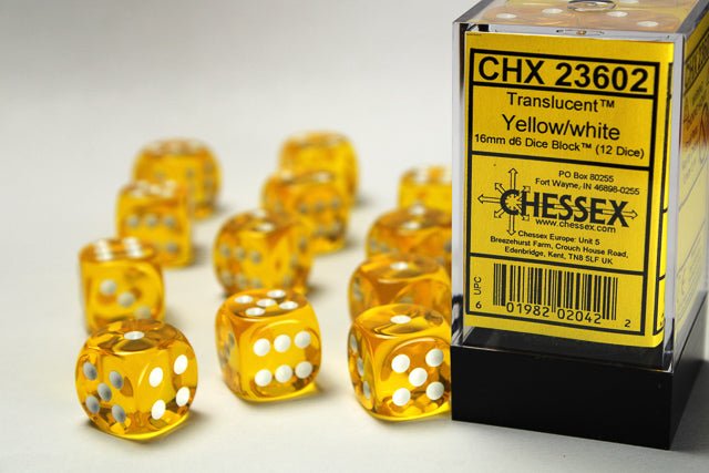 Translucent: 16mm D6 Yellow/White (12) from Chessex image 1