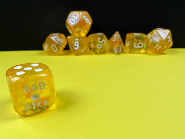 Lab Dice 6 Borealis: Poly Canary/white Luminary 7-Die Set (with bonus die) from Chessex image 3