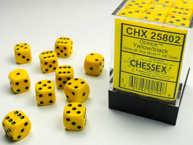 Opaque: 12mm D6 Yellow/Black (36) from Chessex image 1