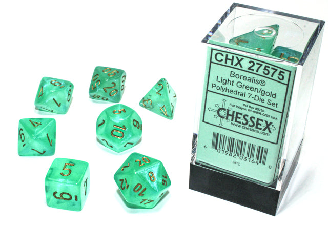 Borealis: Polyhedral Light Green/gold Luminary 7-Die Set from Chessex image 1