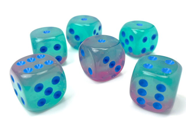 Gemini: 16mm d6 Gel Green-Pink/blue Luminary Dice Block (12 dice) from Chessex image 2