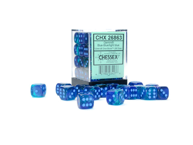 Gemini: 12mm d6 Blue-Blue/light blue Luminary Dice Block (36 dice) from Chessex image 1