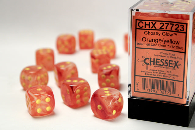 Dice Menagerie 9: Ghostly Glow 16mm D6 Orange/Yellow (12) from Chessex image 1