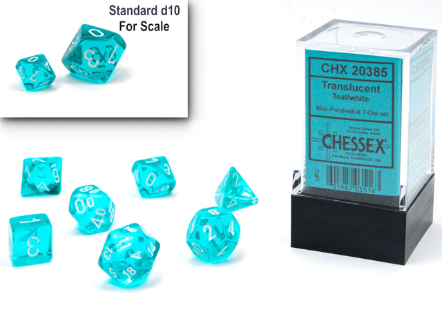 Translucent: Mini-Polyhedral Teal/white 7-Die Set from Chessex image 1