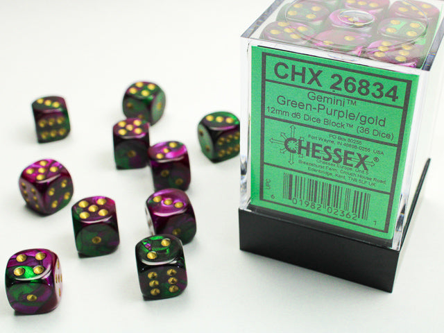 Gemini 3: 12mm D6 Green Purple Gold/Black (36) from Chessex image 1