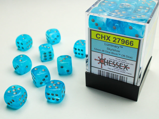 Dice Menagerie 10: 12mm D6 luminary Poly Sky/Silver (36) from Chessex image 1