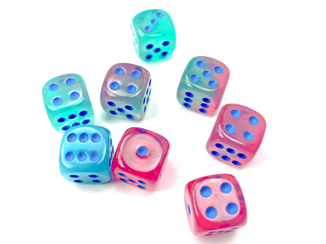 Gemini: 12mm d6 Gel Green-Pink/blue Luminary Dice Block (36 dice) from Chessex image 2