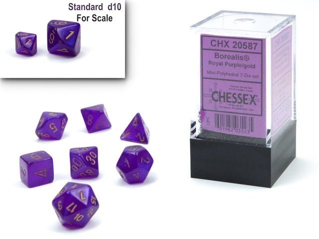 Borealis: Mini-Polyhedral Royal Purple/gold Luminary 7-Die Set from Chessex image 1