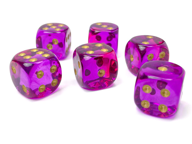 Gemini: 16mm d6 Translucent Red-Violet/gold Dice Block (12 dice) from Chessex image 2