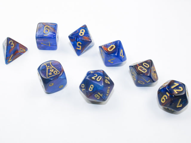 Lab Dice 6 Lustrous: Poly Azurite/gold 7-Die Set (with bonus die) from Chessex image 2