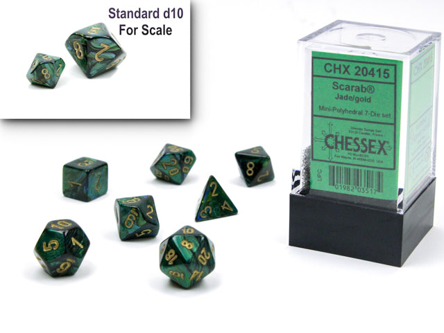 Scarab: Mini-Polyhedral Jade/gold 7-Die Set from Chessex image 1