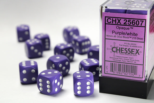 Opaque: 16mm D6 Purple/White (12) from Chessex image 1